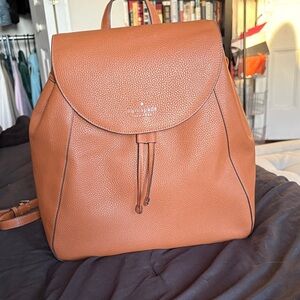 Kate Spade Pebbled Leather Backpack – Saddle Carmel Brown Drawstring Flap Bag